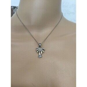 Silver Necklace With Rhinestone Palm Tree